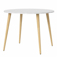 Small Round 100cm 4 Seater Dining Table in White and Oak Retro Modern