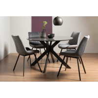 Hirst 4 Seater Round Dining Table And Fontana 4 Grey Velvet Fabric Chairs Dining Set