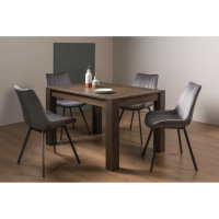 Turin Dark Oak 4 6 Seater Dining Table And 4 Fontana Grey Velvet Fabric Chairs with Grey Hand Brushing on Black Powder Coated Legs