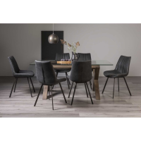 Turin 6 Seater Rectangular Table And Fontana 6 Dark Grey Faux Suede Chairs Dining Set