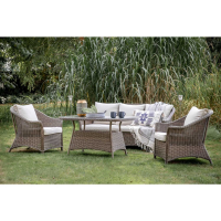 Natural Rattan Outdoor Garden Rounded 3 Seater Sofa Lounge Dining Tea Set