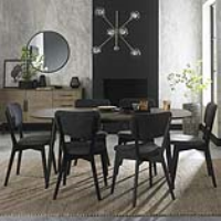 Vintage Weathered Oak 6 to 8 Seater Extending Dining Table 6 Dark Grey Fabric Chairs Set