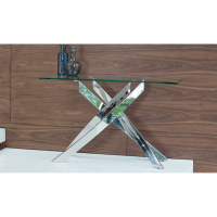 Modern Clear Glass Console Hall Table Chrome Steel Cross Legs 120cm Wide