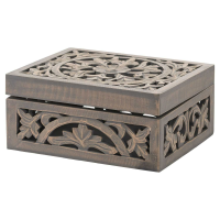 Lustro Artisan Heavy Hand Carved Grey Wash Wooden Storage Trinket Box