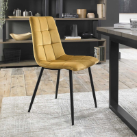 Modern Mustard Yellow Leather Kitchen Dining Chair Square Stitched Pattern