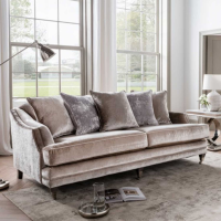 Belvedere Modern Silver Velvet Fabric 4 Seater Sofa with 5 scatter Cushions 212cm