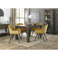 Turin Dark Oak Wood 4 To 6 Seater Dining Table And Dali 4 Mustard Velvet Chairs Dining Set