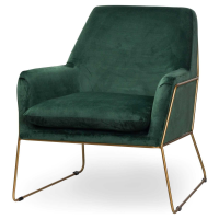 Kariss Framed Emerald Green Velvet Club Fabric Arm Chair On Brass Metal Legs