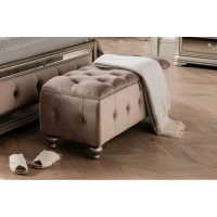 Jessica Modern Buttoned Velvet Fabric Storage Ottoman Footstool in Taupe