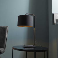 Modern Satin Black Painted Stem Table Lamp with Black Cylindrical Shade 50x29x23cm