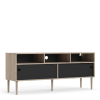 Rome TVunit 2 Sliding Doors in Jackson Hickory Oak with Matt Black