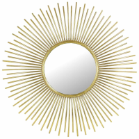 Retro Chic Style Metal Spike Frame Round Gold Finish Sunburst Wall Mirror 75.5 x 3.5cm