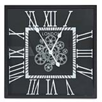 Modern Black And Silver Gears Square Wall Clock 56 x 56cm