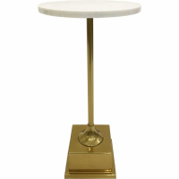 Northwich Side Table Metallic Champagne Finish on Square OffWhite Marble Base