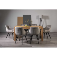 Turin Light Oak Rect. 165cm Medium Dining Table Set 6 Dali Grey Velvet Fabric Chairs