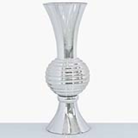 Modern Style Glass Silver Finish Large 65cm Plant Vase With Ribbed Ball Center