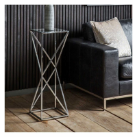 Modern Style Parma Clear Glass And Metal Silver Finish Square Side Table 85 x 30cm