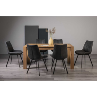 Light Oak Rectangular 165cm Medium Dining Table Set 6 Dark Grey Faux Leather Chairs