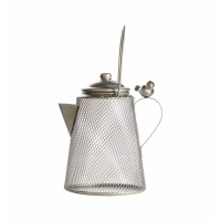 Modern Style Metal Silver Finish Ornamental Coffee Pot Bird Feeder 23 x 23.5cm