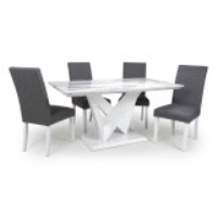 Saturn Marble Top Medium Rectangular Table and 4 Randall Silver Grey Chairs Dining Set
