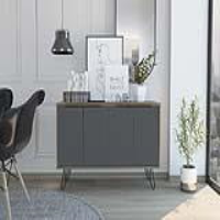 Retro Bleached Oak Grey Effect 4 Door Large Sideboard on Metal Hairpin Legs
