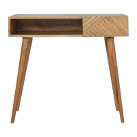 Nordic Style Mango Wood Line Carving Writing Desk With Drawer And Open Slot 80 x 88cm