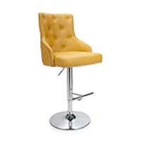 Pair Of Yellow Leather Adjustable Bar Stools Gas Lift Chrome Base and Studs