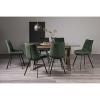 Turin 6 Seater Rectangular Dining Table And Fontana 6 Green Velvet Chairs Dining Set