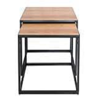 Industrial Style Oak Top Square Coffee Nest with Powder Coated Steel Frame