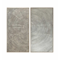 Set Of 2 Spiral Duo Framed Wall Abstract Art In Matte Silver With Circular Effect 100x50cm