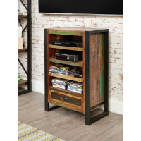 Recycled Wood Entertainment Media Shelving Display Storage Unit Cabinet Black Metal Frame Industrial Urban Chic Style