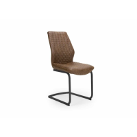 Tan Brown Leather Cantilever Dining Chair Diamond Stitched Black Metal Legs