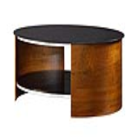 San Marino Modern Walnut Veneer Oval Coffee Table with Black Glass Top 45.7x119.4cm