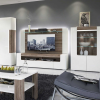 Modern Oak and White High Gloss Extra Wide Low TV Cabinet 52.5 x 190cm