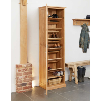 Solid Light Oak Tall Shoe Cupboard Entrance Hall Slim Storage Unit