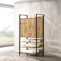 Modern Oak Wood And Metal 1 Door 3 Shelf Living Room Storage Cabinet 180 x 63.8cm