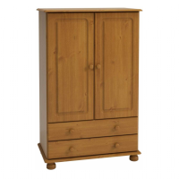 Richmond Pine Wood Stained Lacquered Small 2 Door 2 Drawer Double Bedroom Wardrobe 137x88cm
