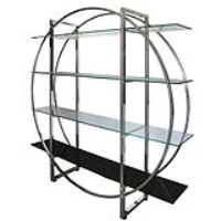 Modern Arc Chrome Clear and Black Glass Showcase Display Unit