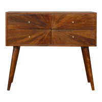 Nordic Style Sunrise Patterned Front Chestnut Finish 4 Drawer Console Table 70 x 80cm