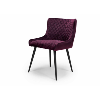 Quilted Purple Fabric Upholstered Tub Dining Chair Black Metal Legs