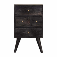 Nordic Style Mango Wood And Brass Ash Black 4 Multi Drawer Bedside Cabinet 60 x 36cm