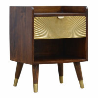 Retro Finish 1 Drawer Bedside Chestnut With Gold Sunrise Pattern Drawer Front 58x45cm