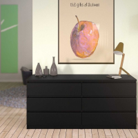 Modern Wide Matt Black 6 Drawer Bedroom Chest With Recessed Handles 70.1x153.6cm