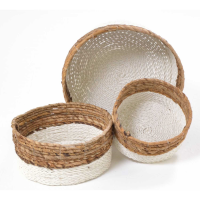 Natural And White Set Of 3 Woven Baskets