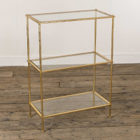 Modern Style Gold Gilt Leaf Parisienne Metal Three Tier Shelving Unit 86x61cm