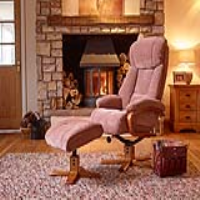 Modern Fawn Brown Fabric Upholstered Swivel Recliner Armchair and Footstool Set