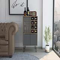 Modern Grey and Glass Door Oak Drinks Cabinet on Metal Hairpin Legs