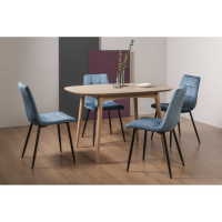 Scandi Oak Small 129cm Kitchen Dining Room Table Set 4 Velvet Fabric Chairs