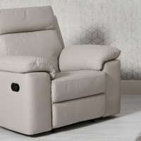 Modern Manual Recliner Armchair Putty Light Grey Leather Upholstery