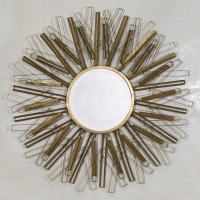Sunburst Geometrical Metal Framed Mirror Antique Gold